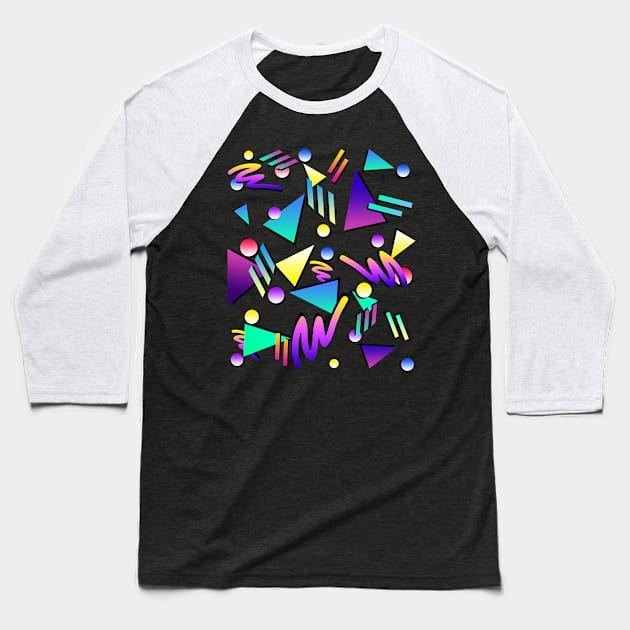 Retro 80s Geometric Memphis Style Pattern Baseball T-Shirt by GWENT